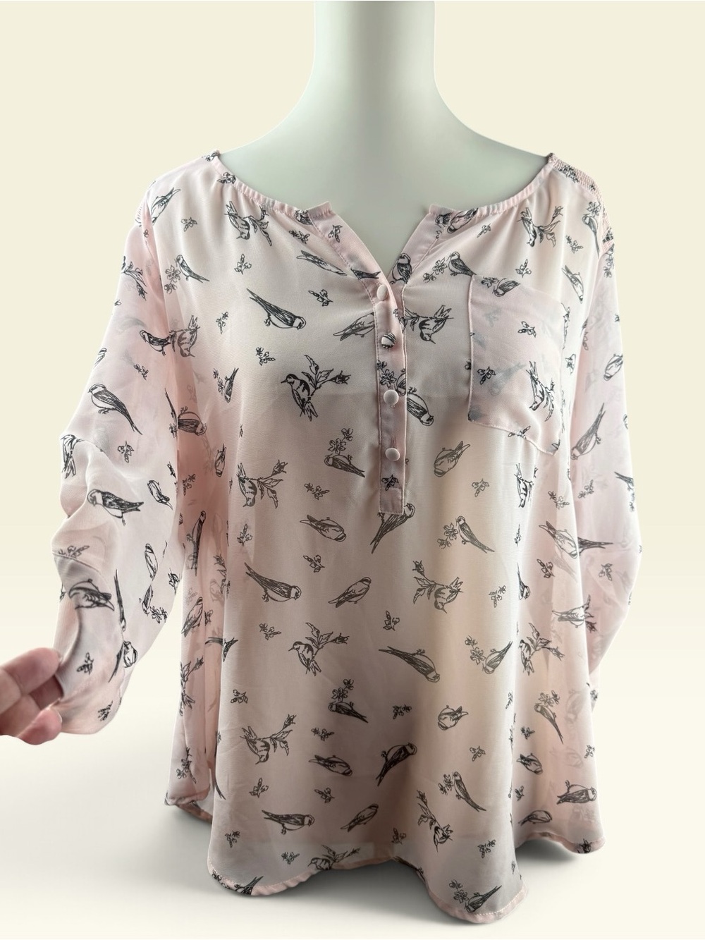 Torrid Light Pink Bird-Print Henley Blouse